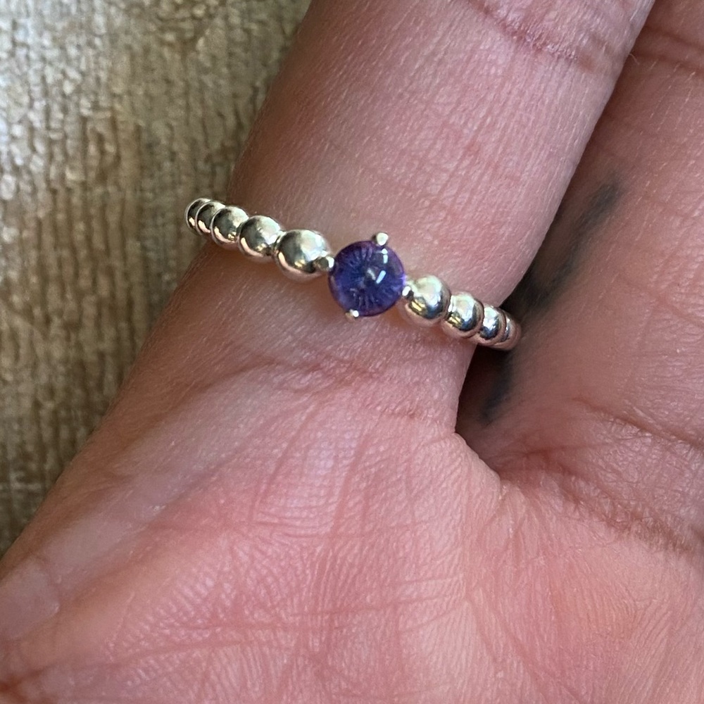 Pandora beaded ring with purple crystal